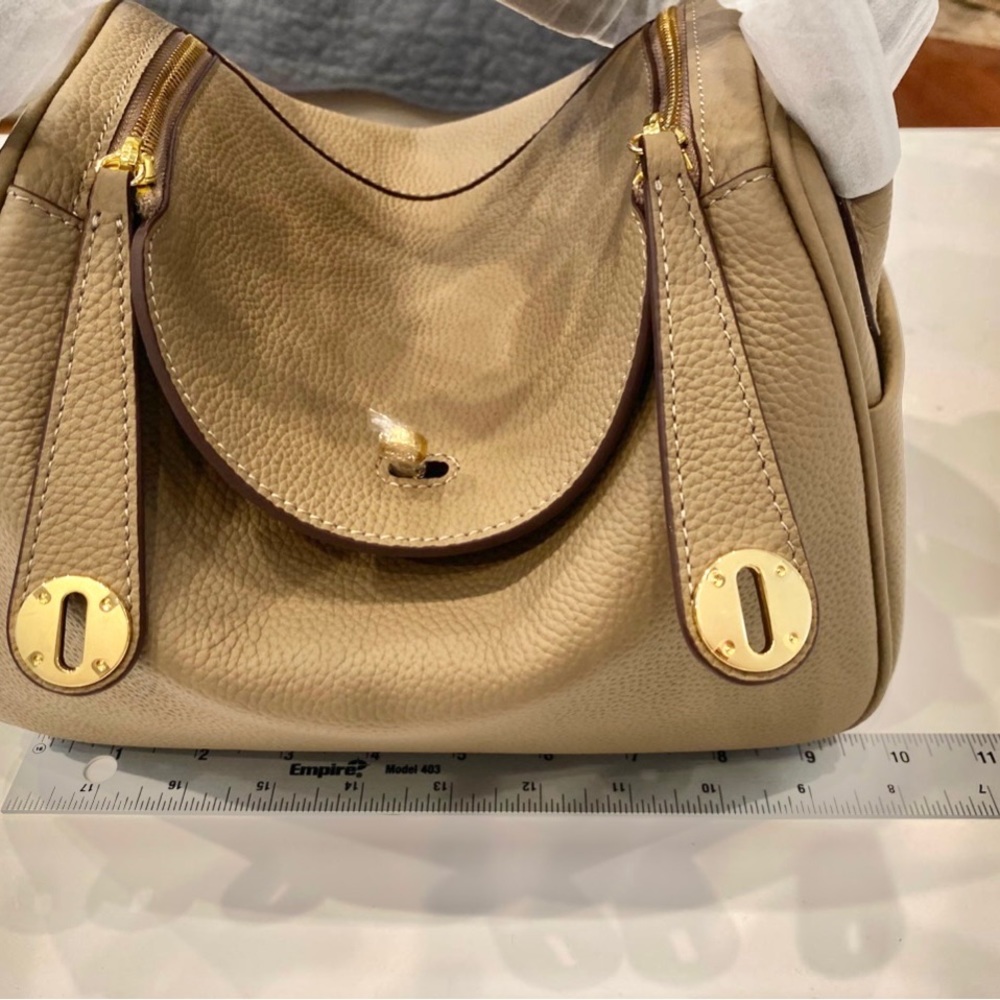 Taupe brown Togo leather Lindy Shoulder Crossbodu Duble Zop Bag - Picture 10 of 12